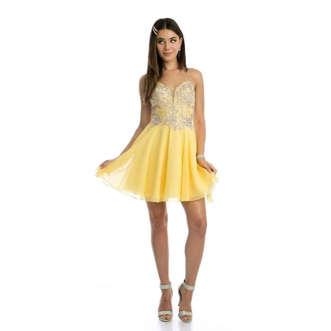 Juliet 845 Rhinestone Embellished Short Dress Lace-Up Back