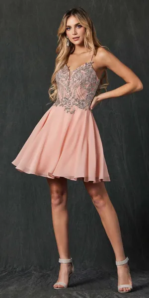 Juliet 845 Rhinestone Embellished Short Dress Lace-Up Back
