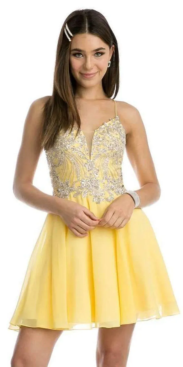 Juliet 845 Rhinestone Embellished Short Dress Lace-Up Back