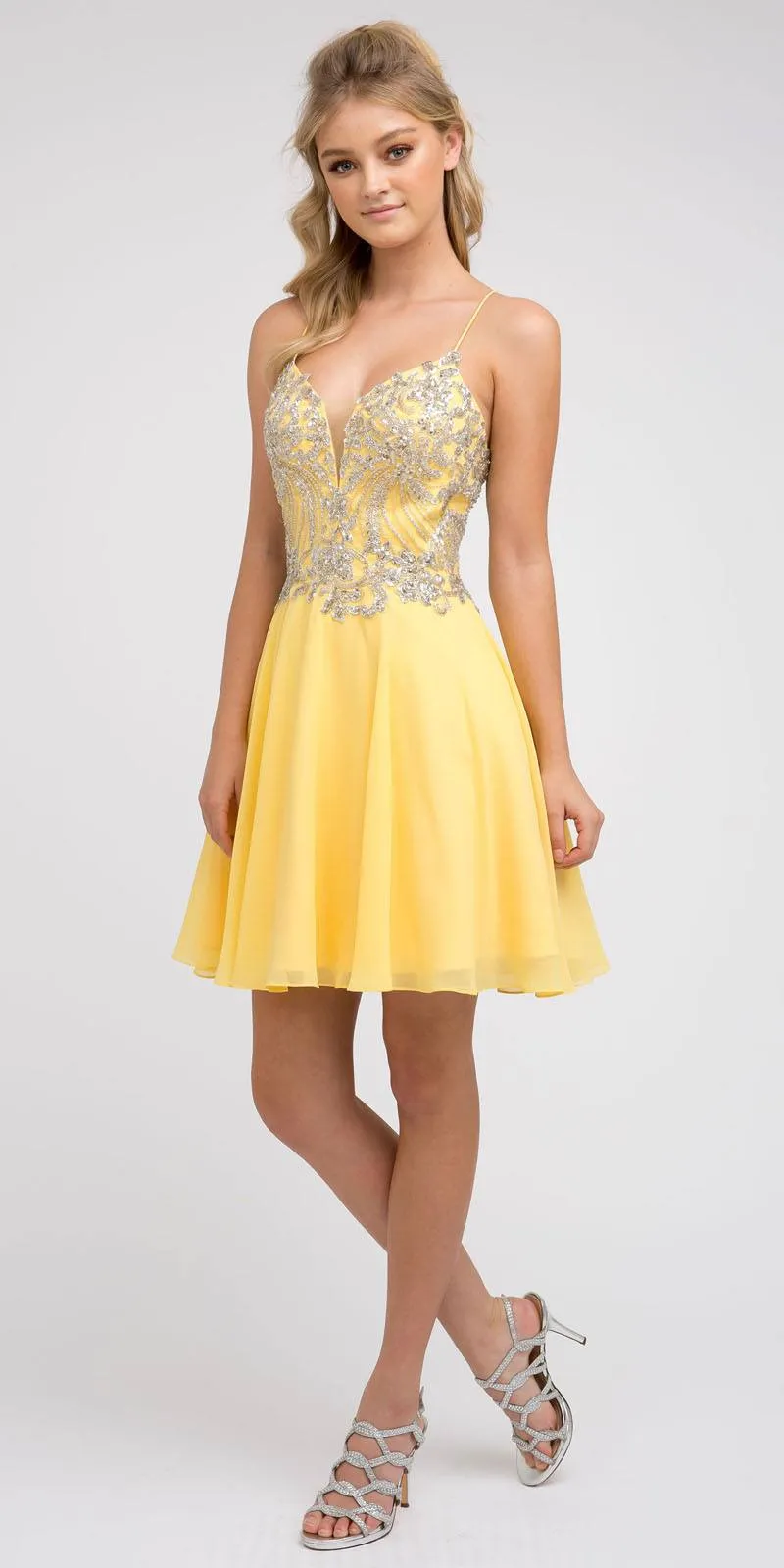 Juliet 845 Rhinestone Embellished Short Dress Lace-Up Back