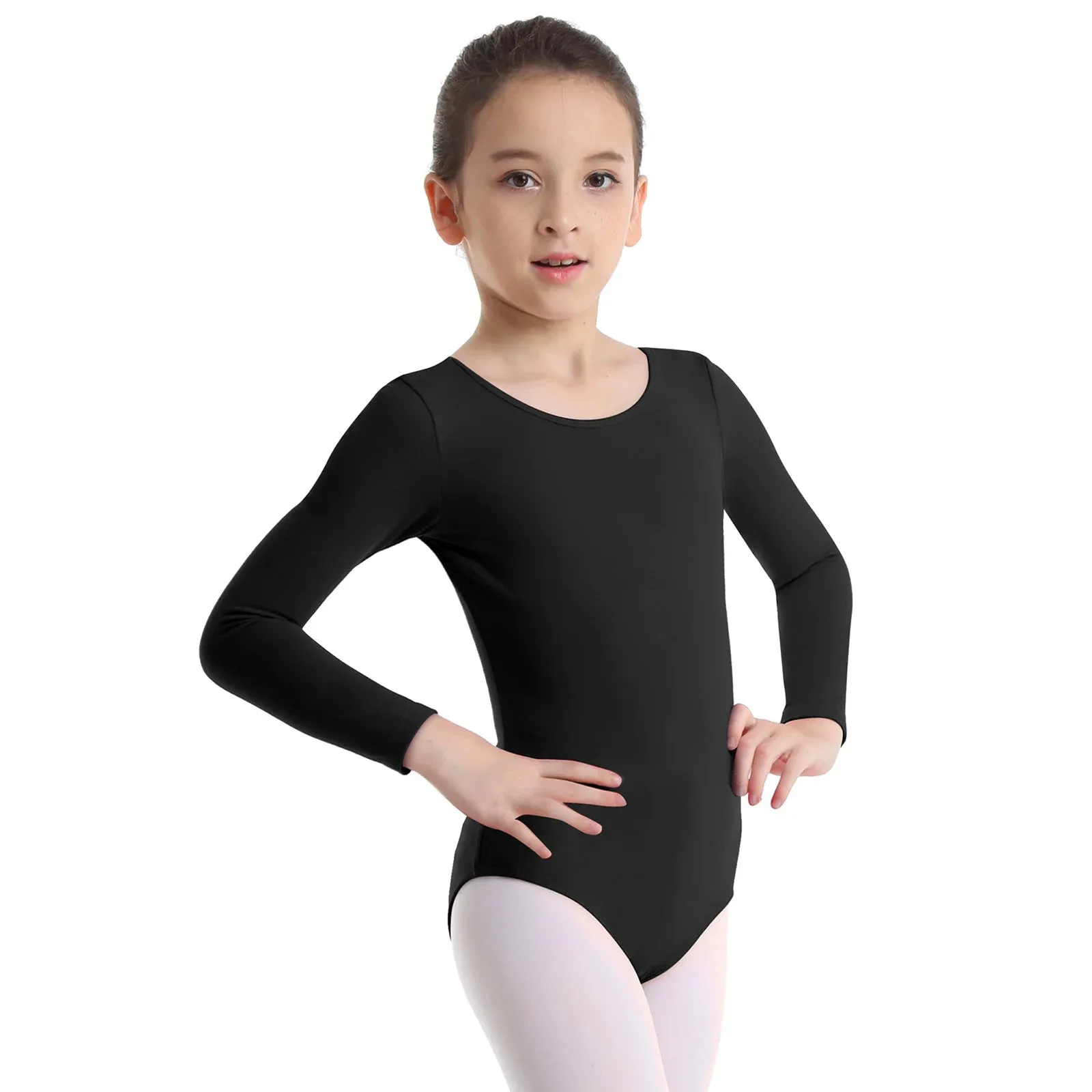 Kids Girls Ballet Leotard: Long Sleeve Solid Color Gymnastics Dance Bodysuit