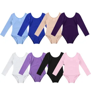 Kids Girls Ballet Leotard: Long Sleeve Solid Color Gymnastics Dance Bodysuit