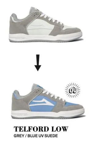 Lakai Telford Low Skate Shoes - Grey / Blue UV