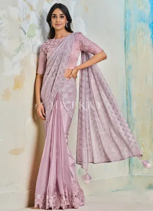 Lavender Purple Embroidery Designer Silk Saree