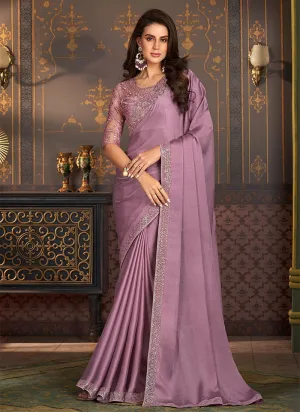 Lavender Sequence Embroidery Designer Silk Saree