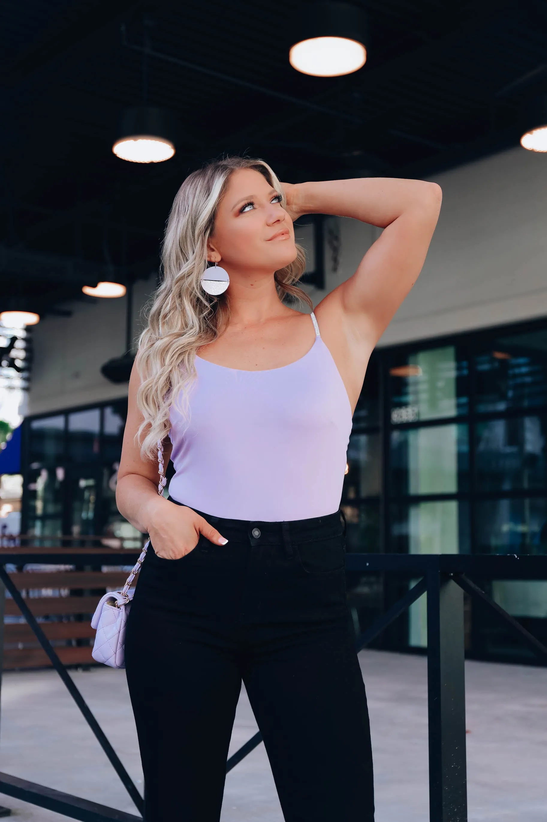 Lavish Rhinestone Strap Bodysuit - Lavender