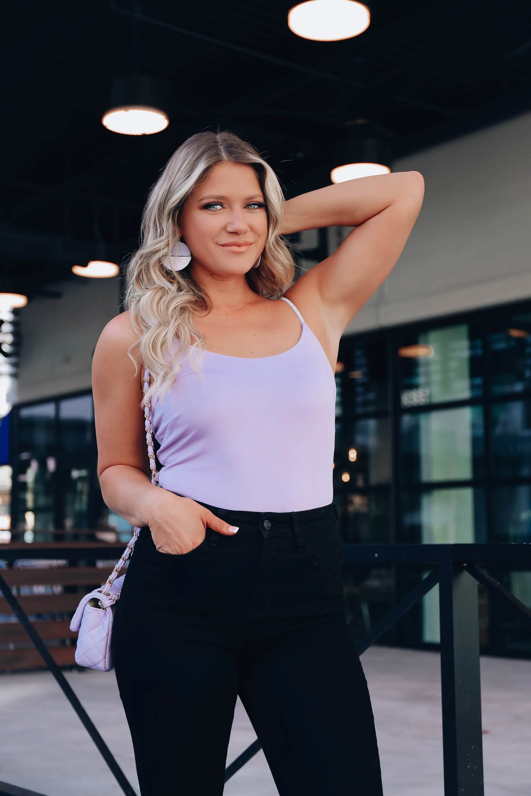 Lavish Rhinestone Strap Bodysuit - Lavender