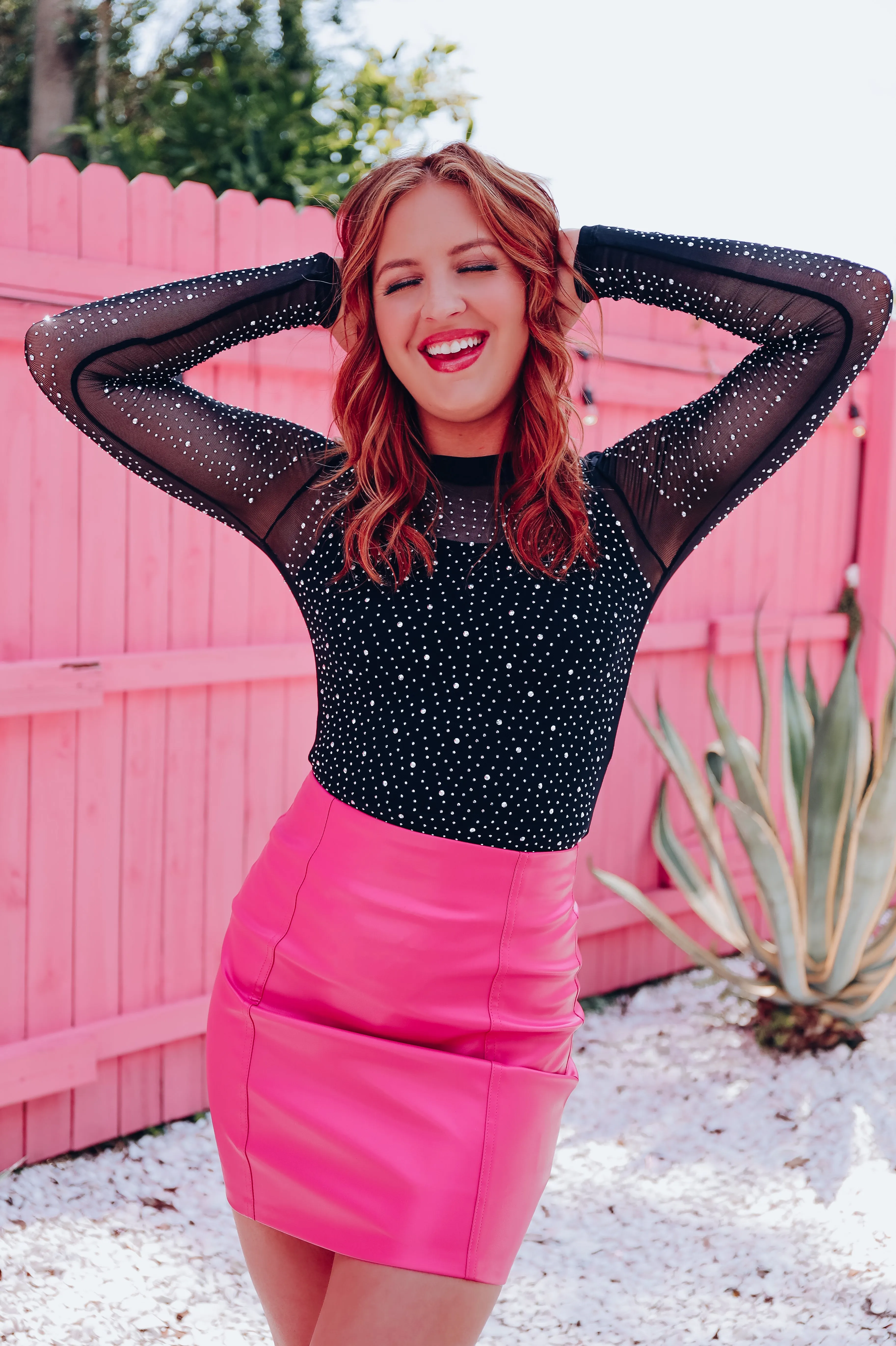 Leave A Little Sparkle Mesh Bodysuit - Black