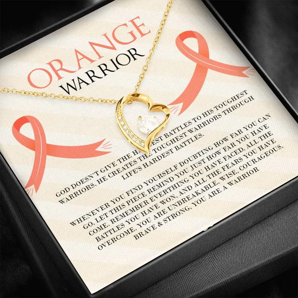 Leukemia Orange Warrior Heart and Cubic Necklace