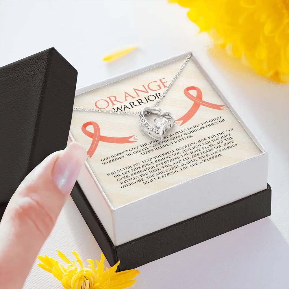 Leukemia Orange Warrior Heart and Cubic Necklace
