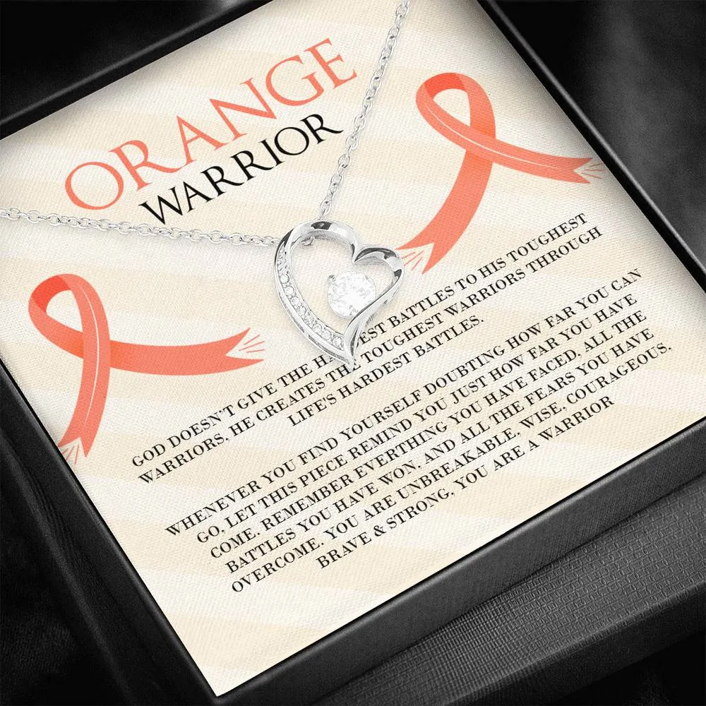 Leukemia Orange Warrior Heart and Cubic Necklace