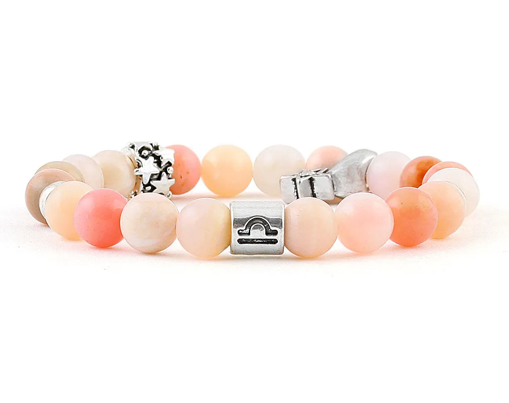 Libra zodiac bracelet with pink opal beads