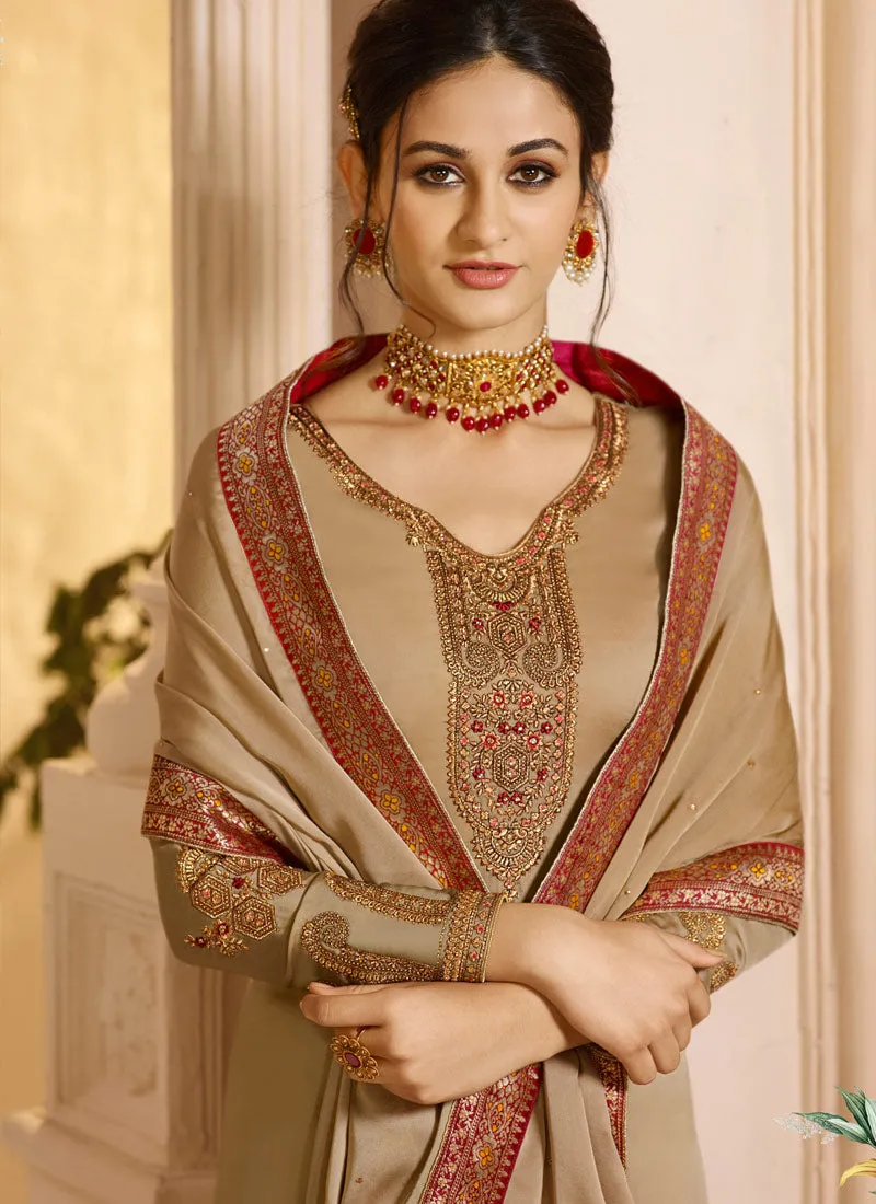 Light Brown And Red Palazzo Pant Suit