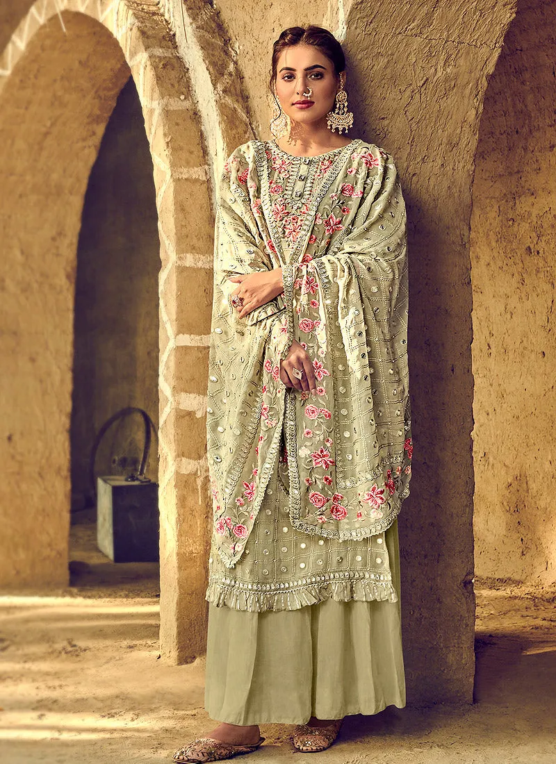 Light Green Multi Embroidered Palazzo Suit
