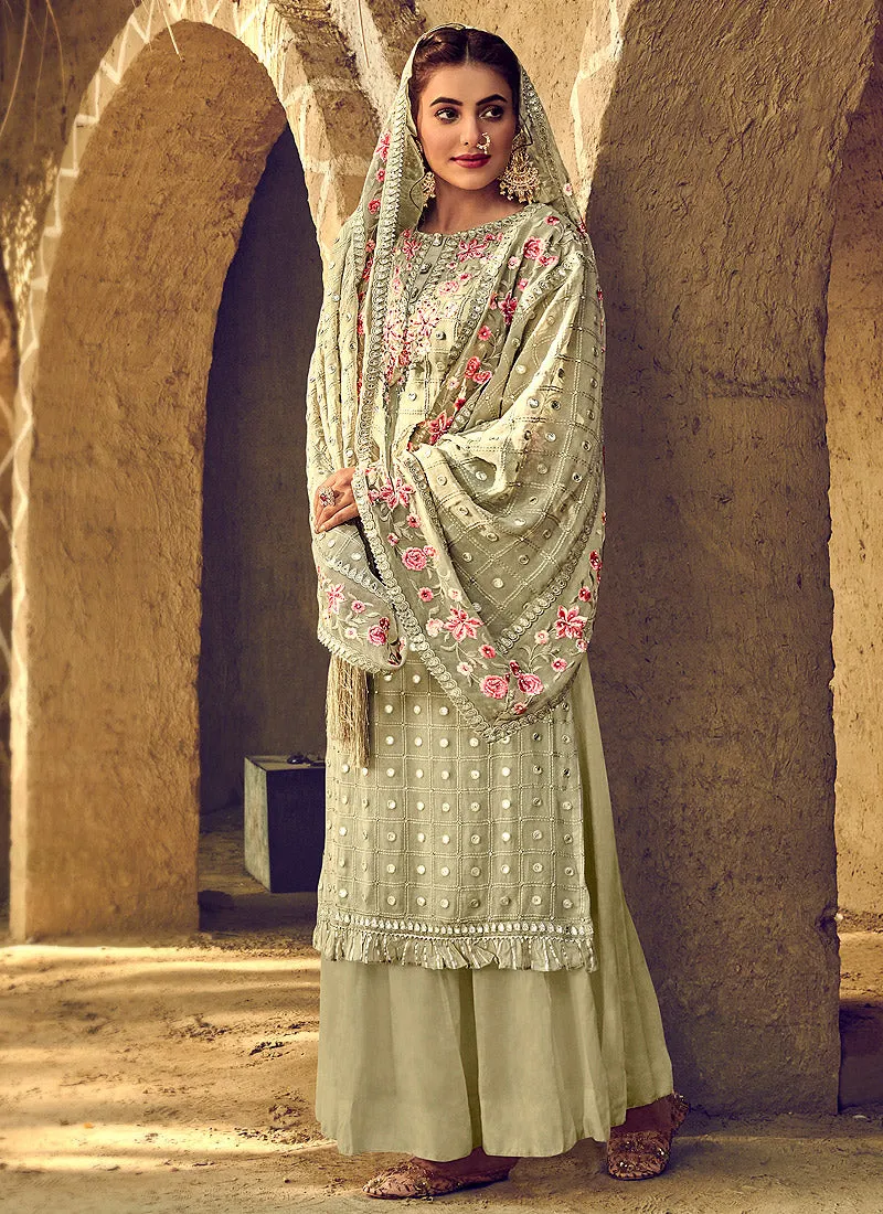Light Green Multi Embroidered Palazzo Suit