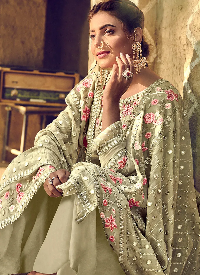Light Green Multi Embroidered Palazzo Suit