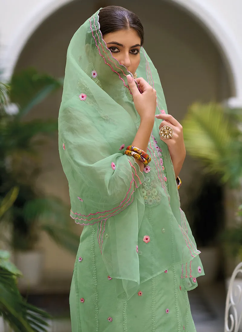 Light Green Multi Floral Embroidery Traditional Salwar Kameez