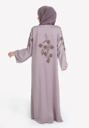 Lilac Textured Closed Abaya With Copper Embellishments
