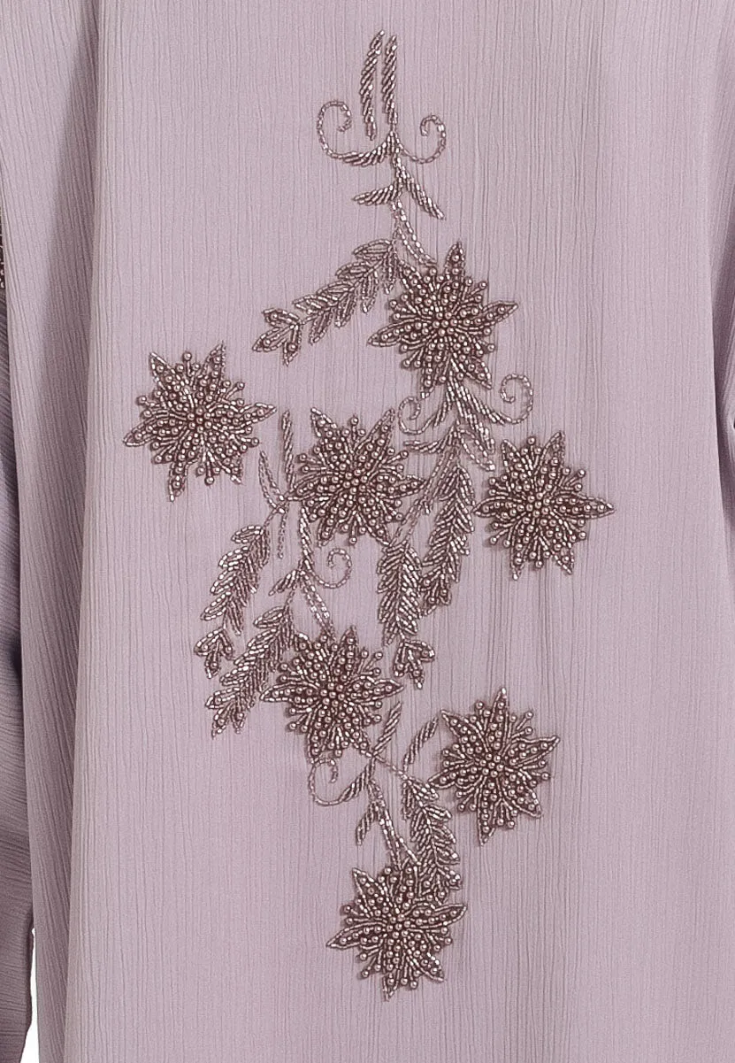 Lilac Textured Closed Abaya With Copper Embellishments