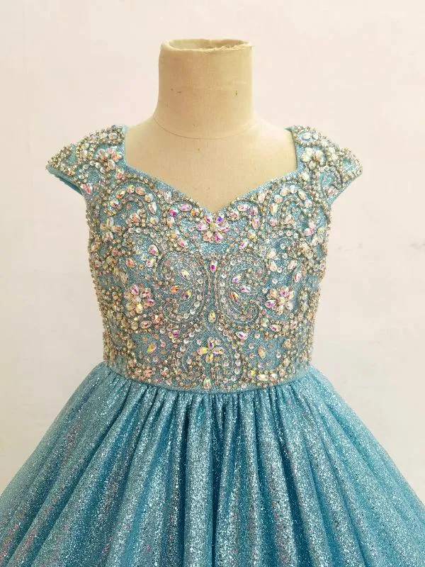 Little Girls Sparkly Beaded Bodice Stunning Evening Gown