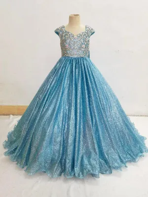 Little Girls Sparkly Beaded Bodice Stunning Evening Gown