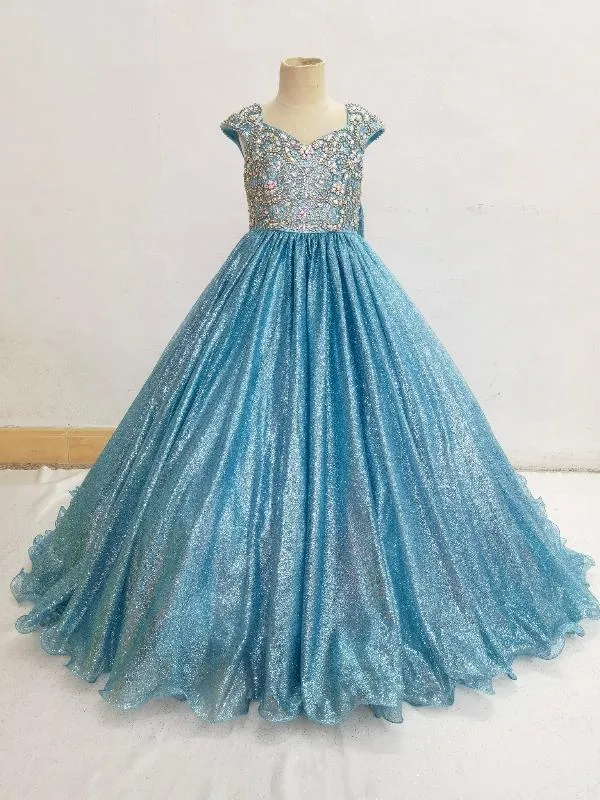 Little Girls Sparkly Beaded Bodice Stunning Evening Gown