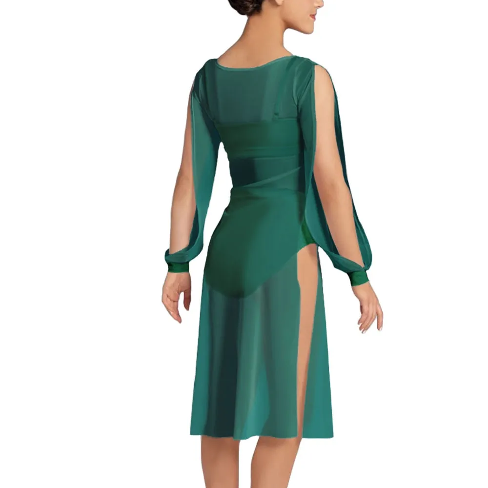 Long Splits Sleeves Mesh Dance Dress Outfits