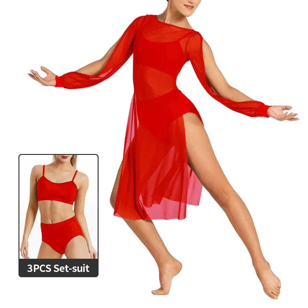 Long Splits Sleeves Mesh Dance Dress Outfits