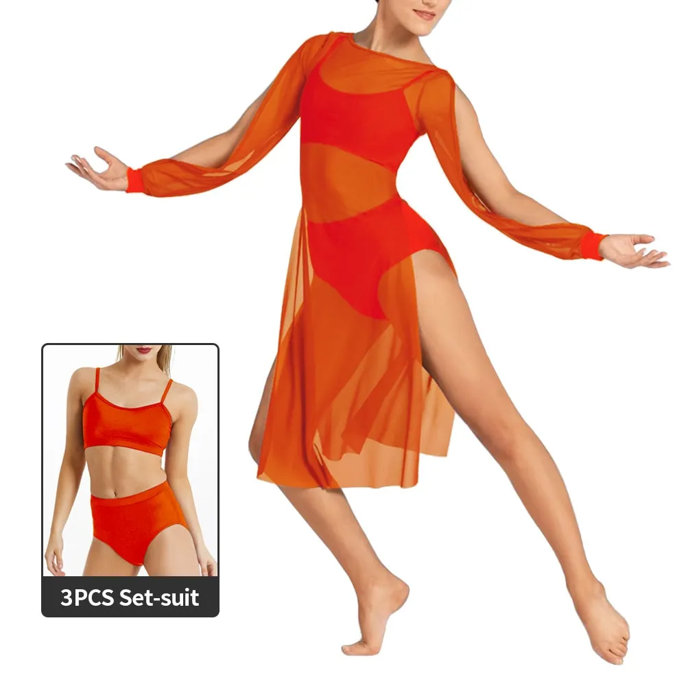 Long Splits Sleeves Mesh Dance Dress Outfits