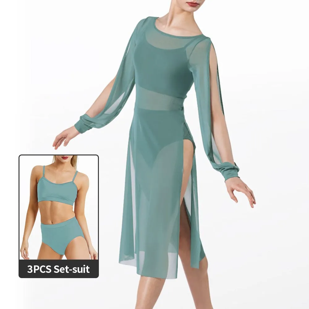 Long Splits Sleeves Mesh Dance Dress Outfits