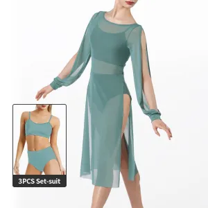 Long Splits Sleeves Mesh Dance Dress Outfits
