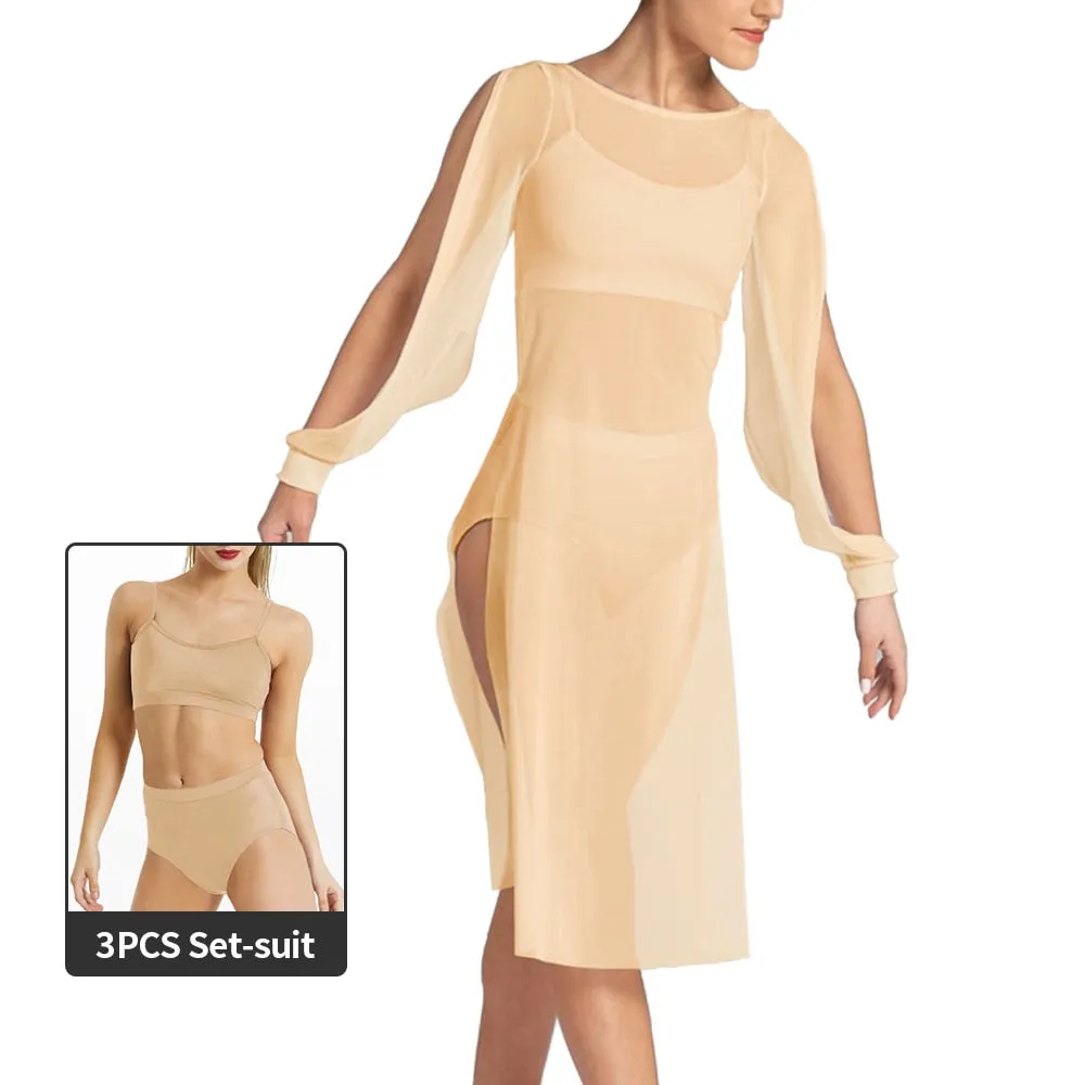 Long Splits Sleeves Mesh Dance Dress Outfits