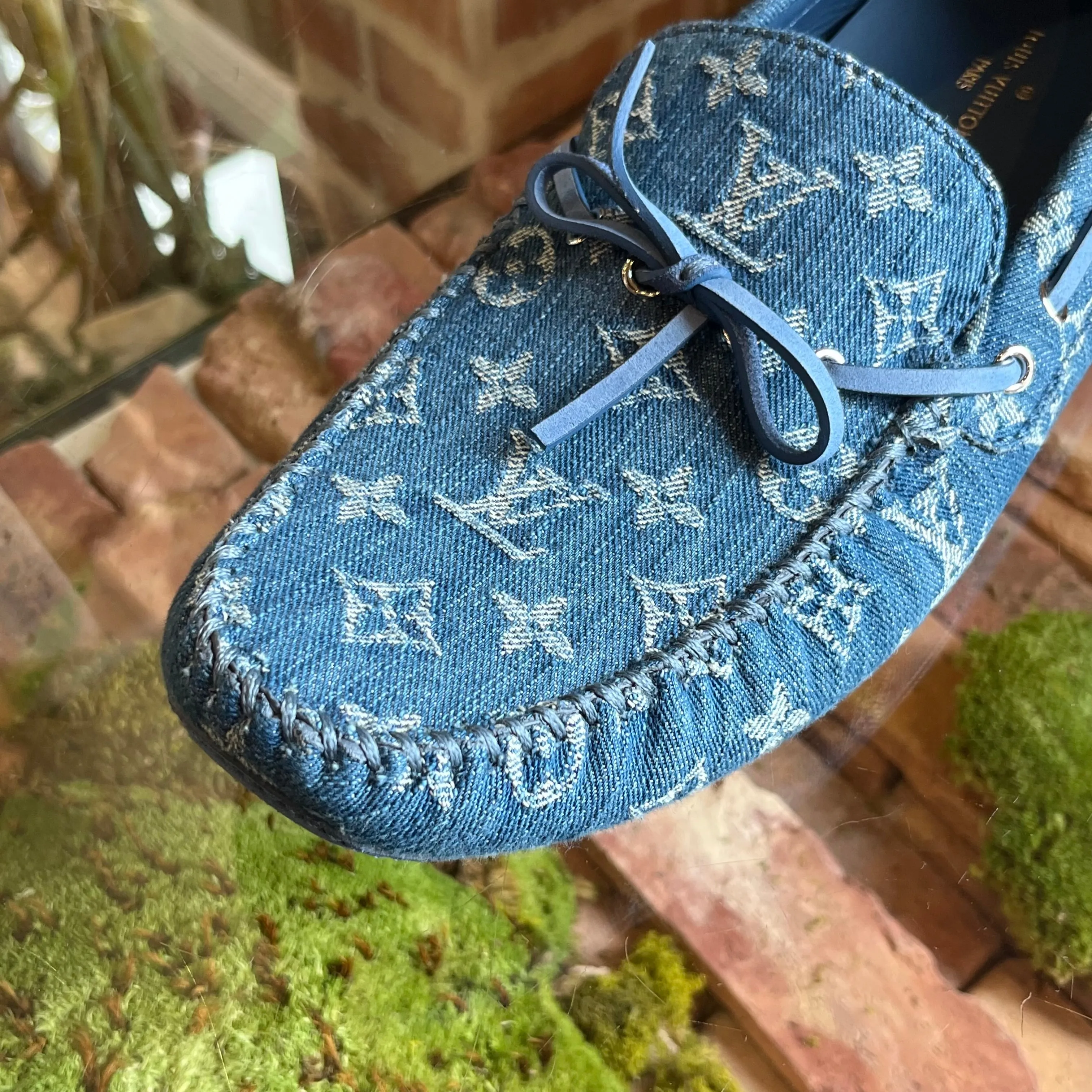 LOUIS VUITTON Blue Denim Monogram Loafer Drivers SZ10.5(11.5US)