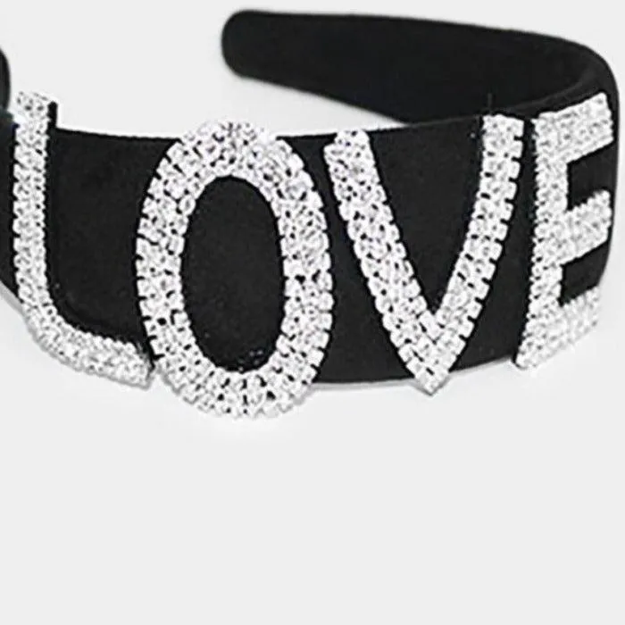 LOVE Rhinestone Black Headband