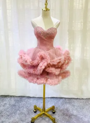 Lovely Pink Sweetheart Beaded Short Cocktail Dress, Pink Homecoming Dress Party Dress