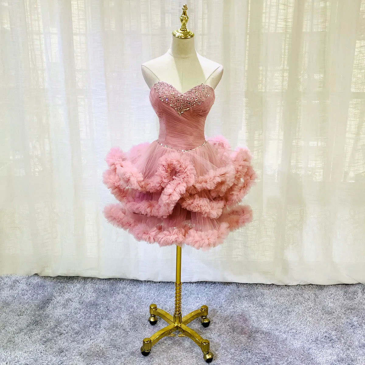 Lovely Pink Sweetheart Beaded Short Cocktail Dress, Pink Homecoming Dress Party Dress