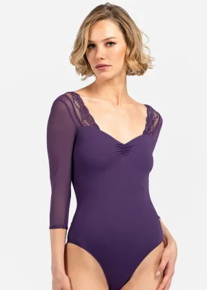 Lulli Jules BLACK 3/4 Sleeve Mesh & Lace Leotard