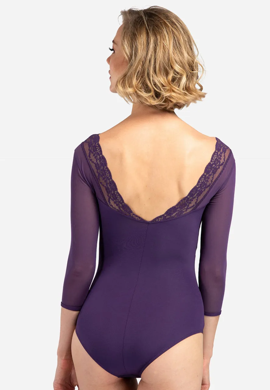Lulli Jules BLACK 3/4 Sleeve Mesh & Lace Leotard