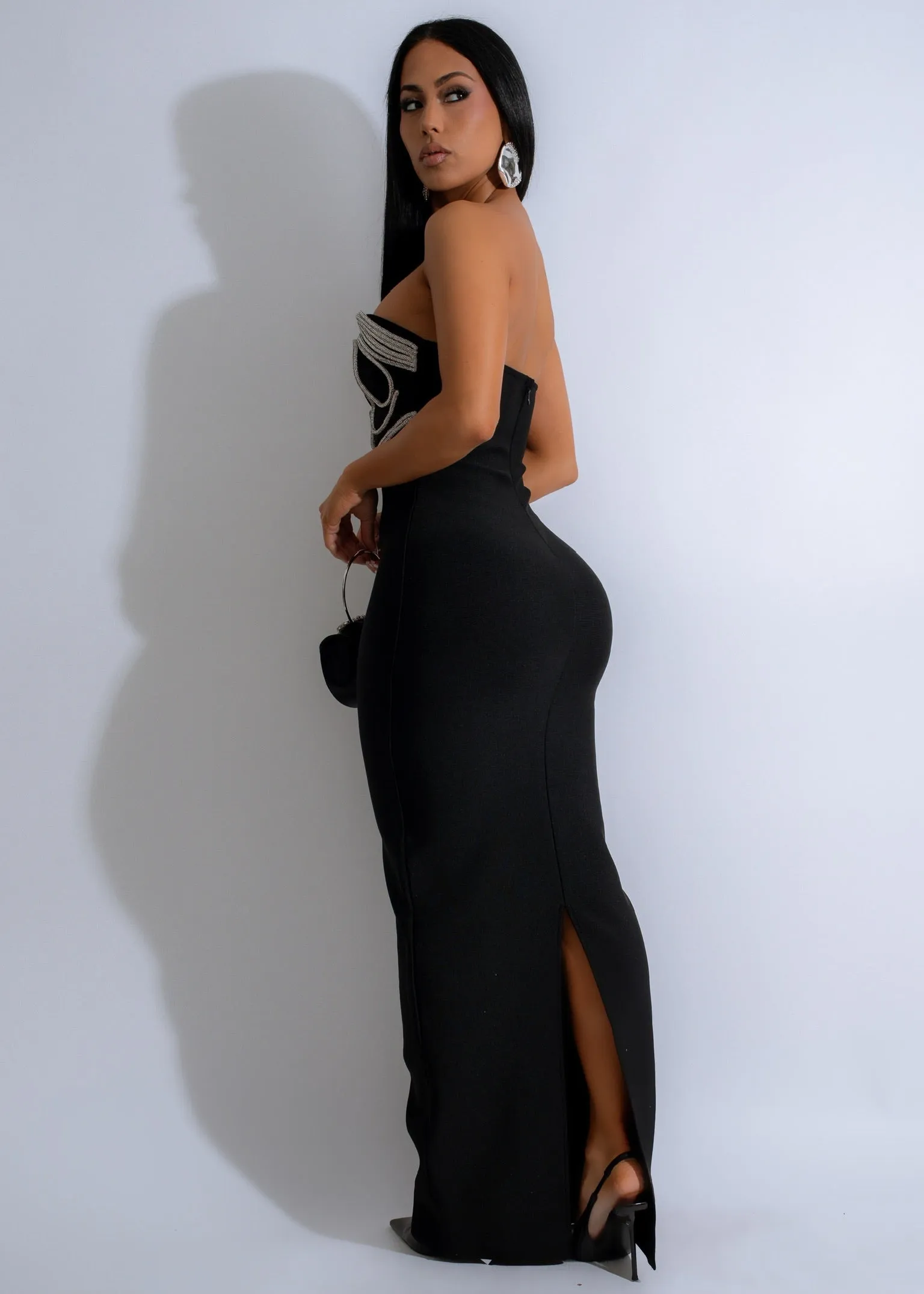 Luminous Waves Rhinestone Maxi Dress Black