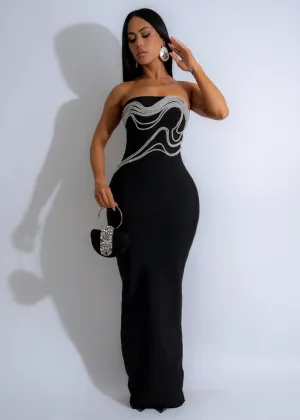 Luminous Waves Rhinestone Maxi Dress Black