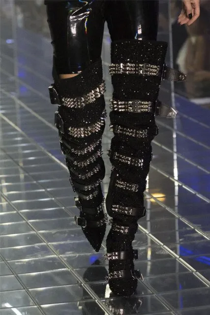 Luxury Crystal Decor Thigh High Boots