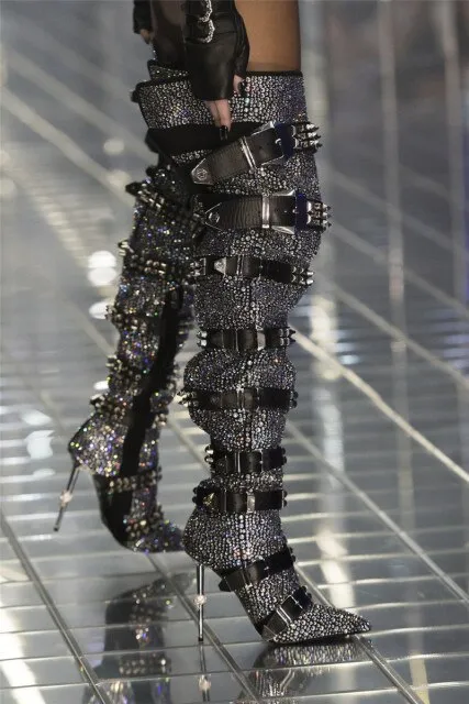 Luxury Crystal Decor Thigh High Boots