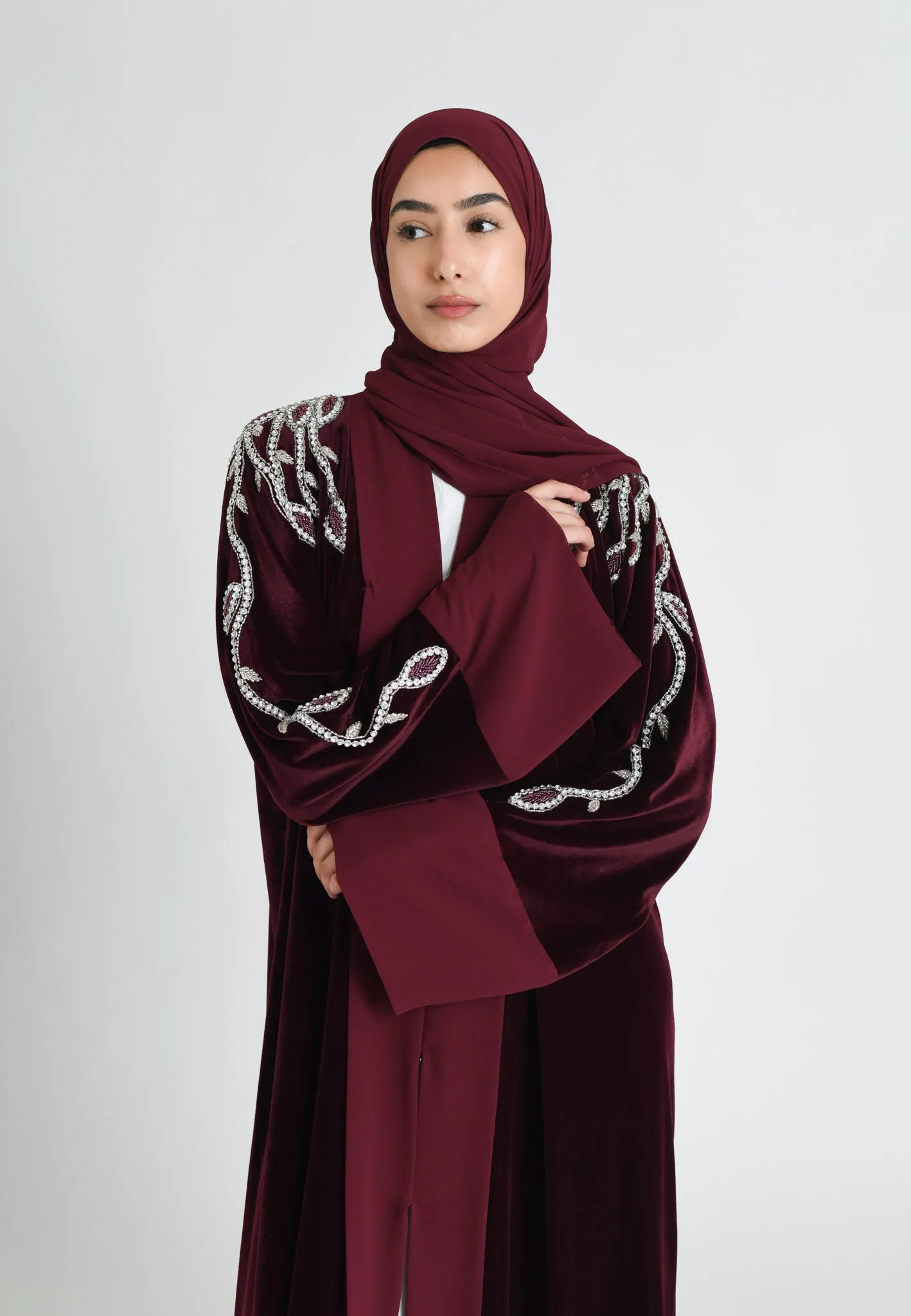 Luxury Ruby Velvet Open Abaya (Premium)