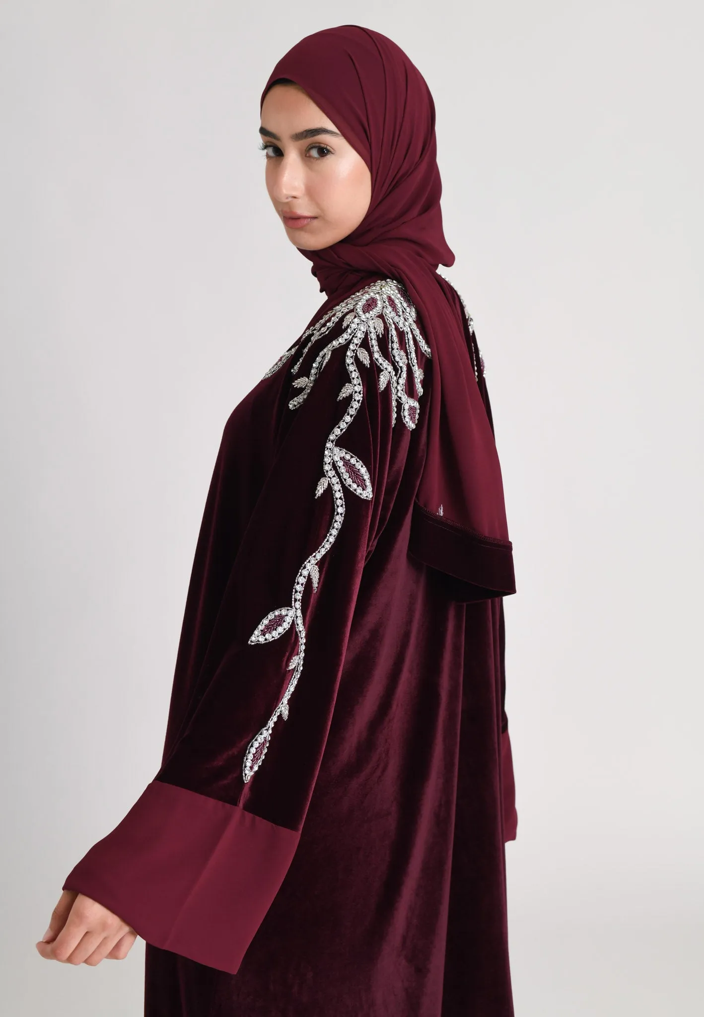 Luxury Ruby Velvet Open Abaya (Premium)