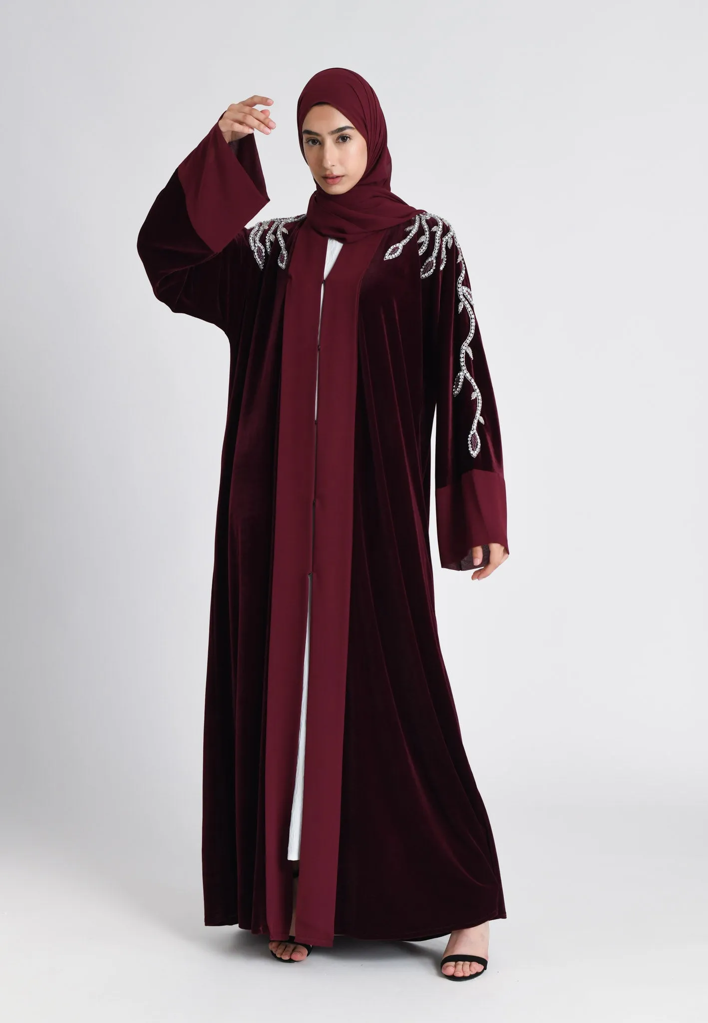 Luxury Ruby Velvet Open Abaya (Premium)