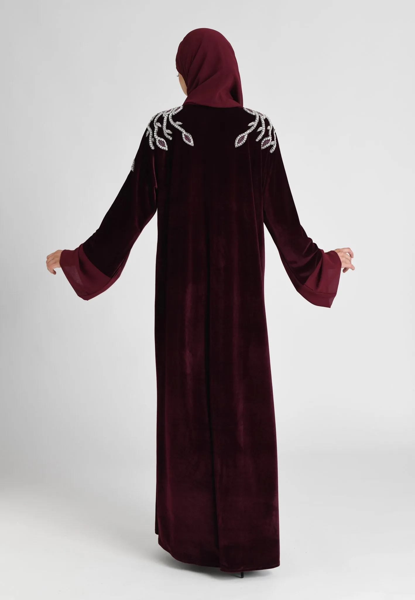 Luxury Ruby Velvet Open Abaya (Premium)