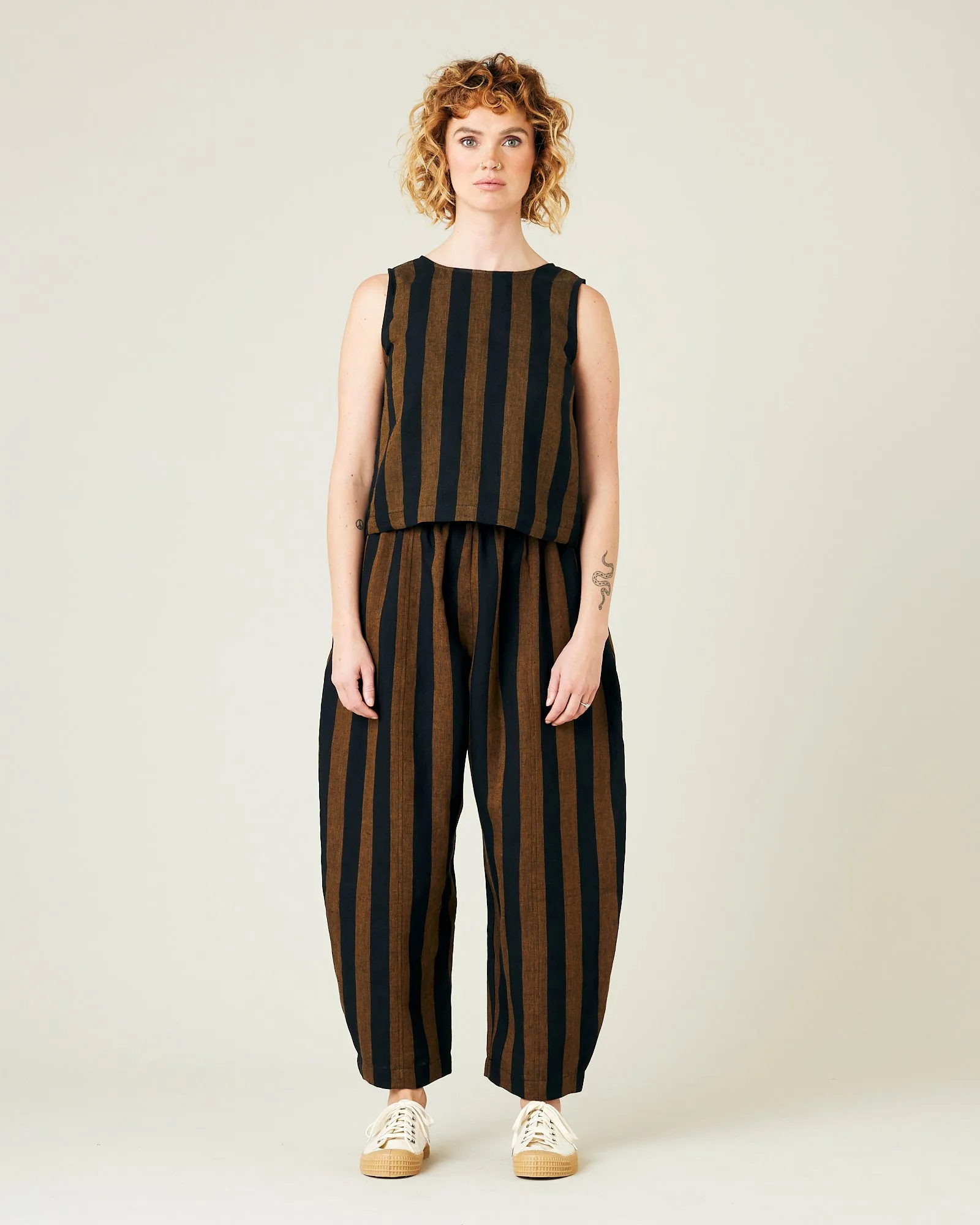 Mabel Rust And Black Stripe Linen Trousers