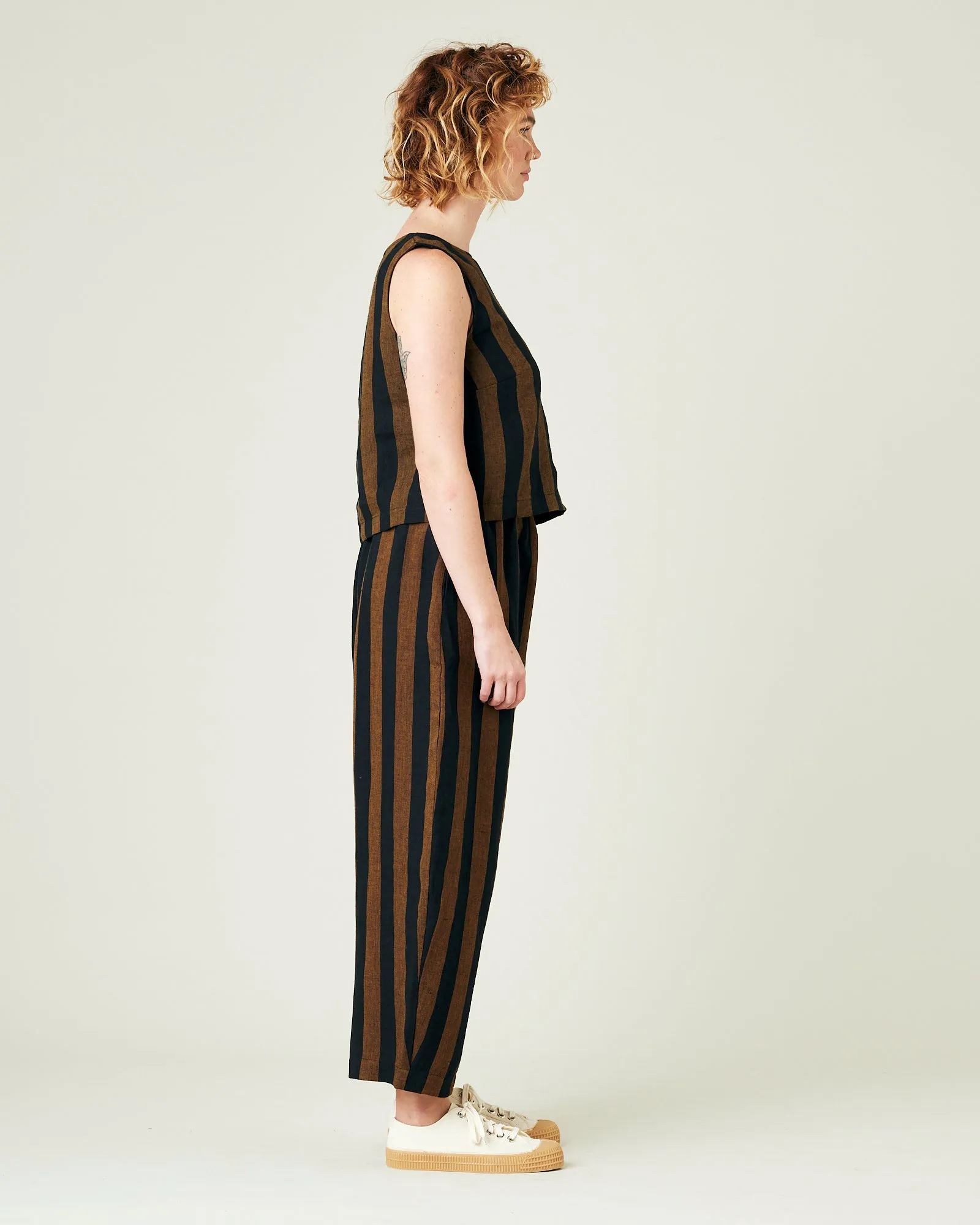 Mabel Rust And Black Stripe Linen Trousers