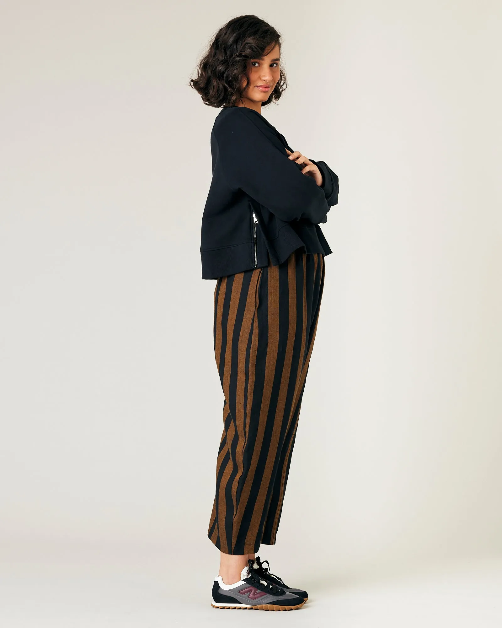 Mabel Rust And Black Stripe Linen Trousers