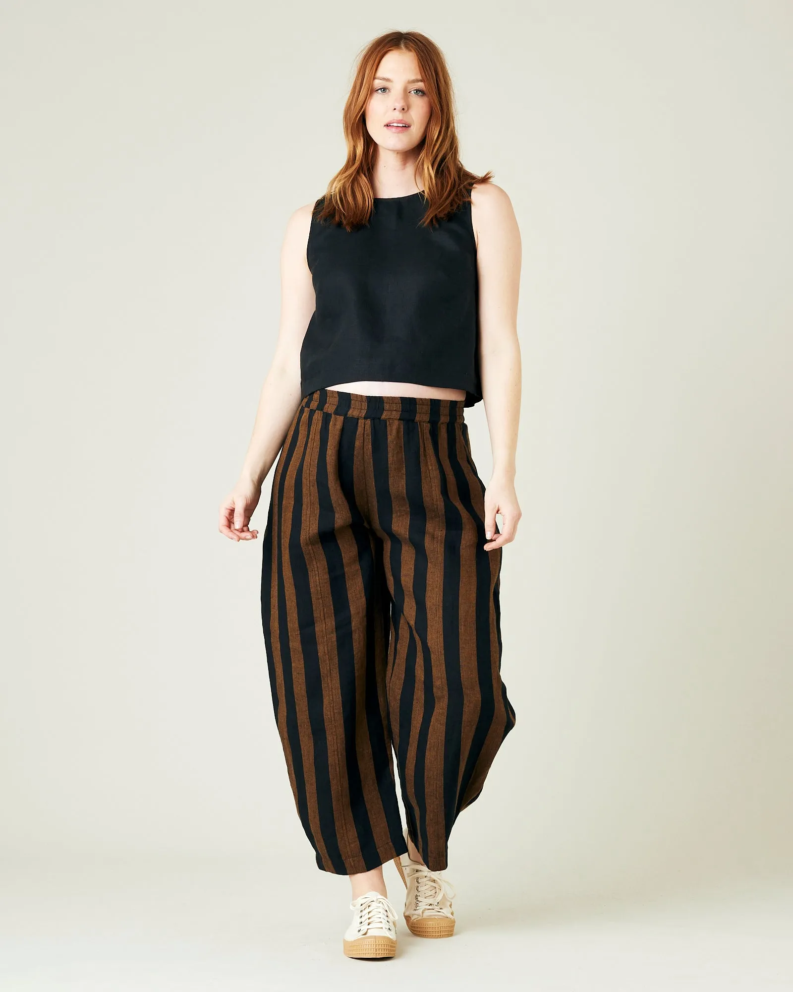 Mabel Rust And Black Stripe Linen Trousers